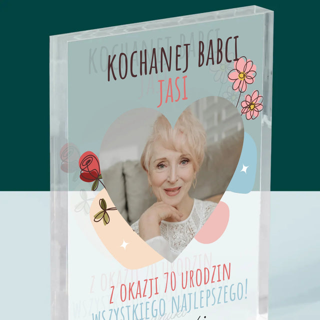 Zdjęcie I Podpis: Kochanej Babci z Okazji Urodzin - Blok Akrylowy z Nadrukiem