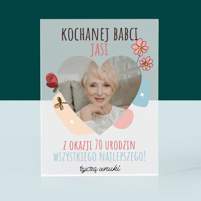 Zdjęcie I Podpis: Kochanej Babci z Okazji Urodzin - Blok Akrylowy z Nadrukiem
