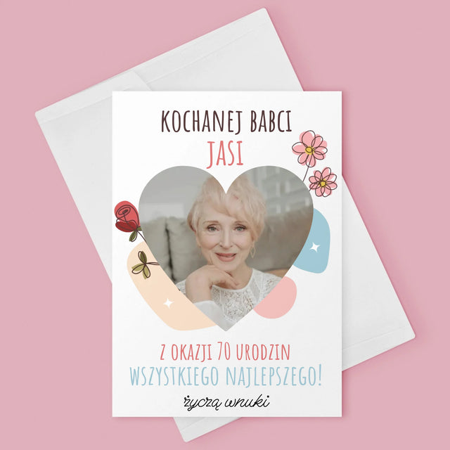 Zdjęcie I Podpis: Kochanej Babci z Okazji Urodzin - Kartka z Życzeniami