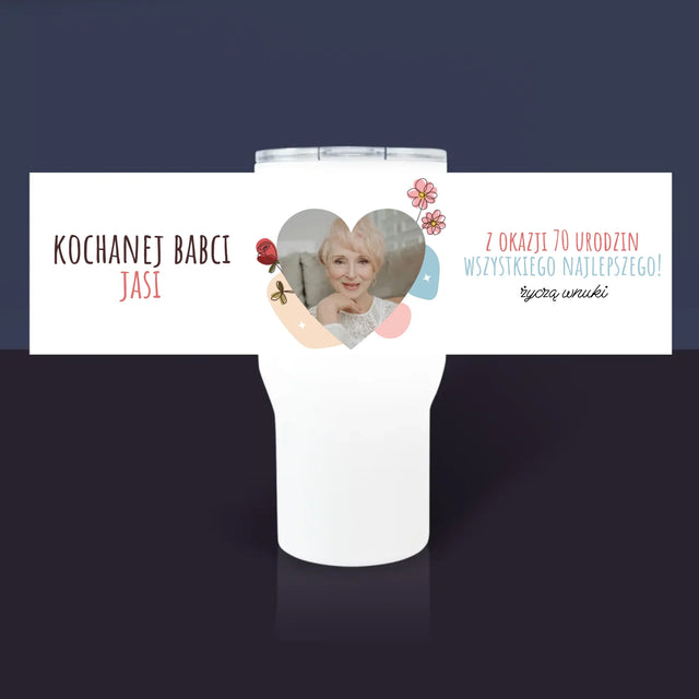 Zdjęcie I Podpis: Kochanej Babci z Okazji Urodzin - Kubek z Nadrukiem Termiczny Biały