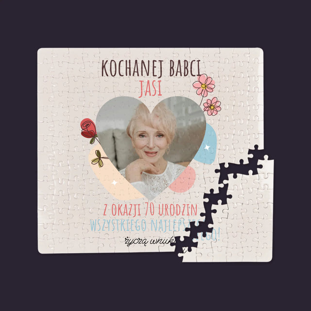 Zdjęcie I Podpis: Kochanej Babci z Okazji Urodzin - Personalizowane Puzzle