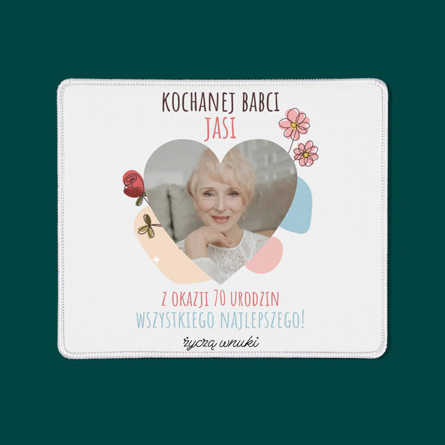 Zdjęcie I Podpis: Kochanej Babci z Okazji Urodzin - Podkładka Pod Myszkę