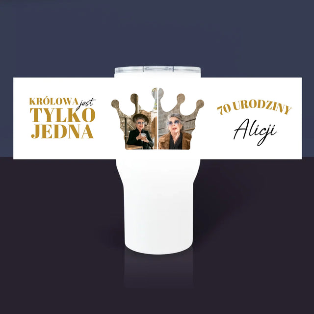 Kształt Ze Zdjęć: 70 Urodziny Królowa - Kubek z Nadrukiem Termiczny Biały