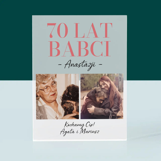 Fotokolaż: 70 Lat Babci - Blok Akrylowy z Nadrukiem