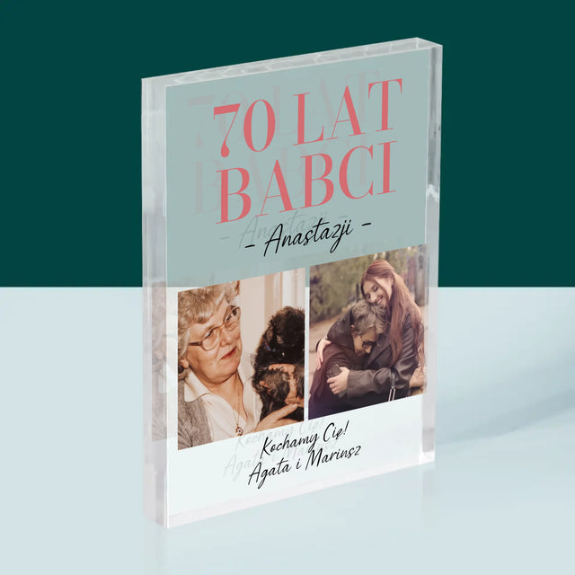 Fotokolaż: 70 Lat Babci - Blok Akrylowy z Nadrukiem