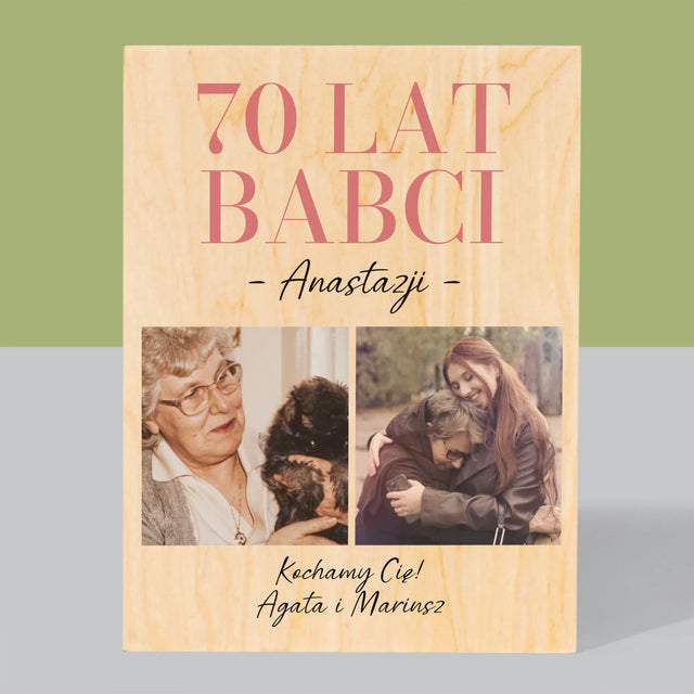 Fotokolaż: 70 Lat Babci - Wydruk Na Drewnie