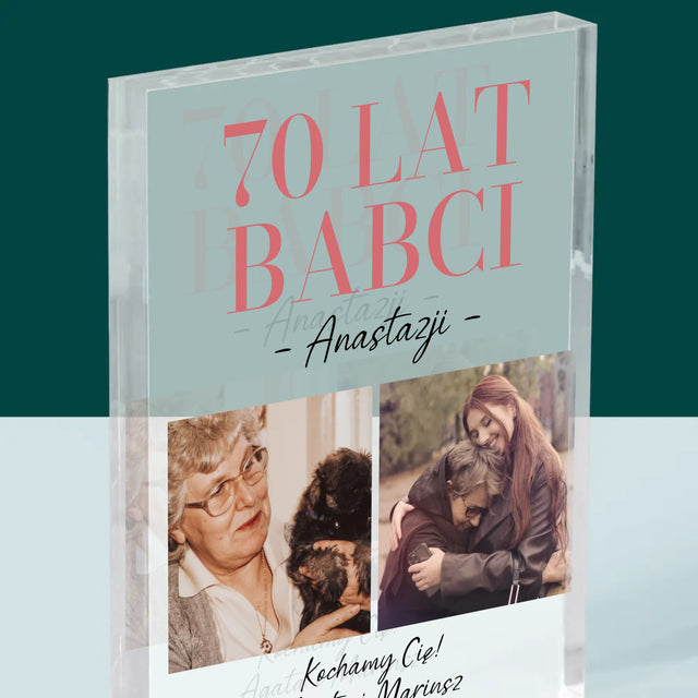 Fotokolaż: 70 Lat Babci - Blok Akrylowy z Nadrukiem