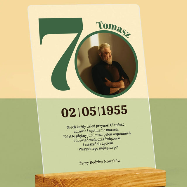 Zdjęcie I Podpis: 70 Urodziny Dedykacja - Wydruk Na Szkle Akrylowym