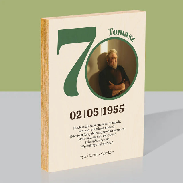 Zdjęcie I Podpis: 70 Urodziny Dedykacja - Wydruk Na Drewnie