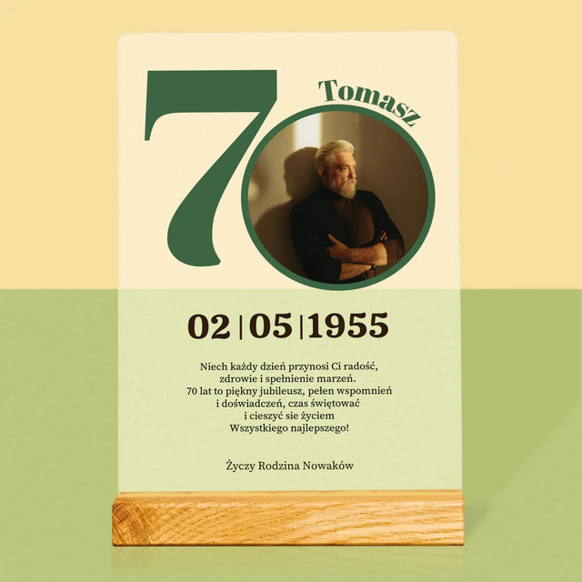 Zdjęcie I Podpis: 70 Urodziny Dedykacja - Wydruk Na Szkle Akrylowym