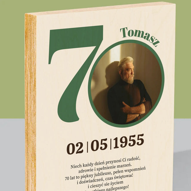Zdjęcie I Podpis: 70 Urodziny Dedykacja - Wydruk Na Drewnie