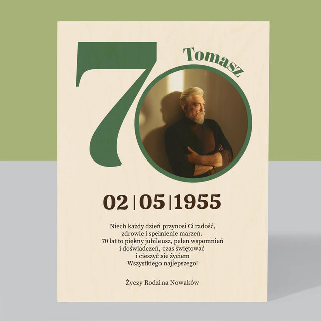Zdjęcie I Podpis: 70 Urodziny Dedykacja - Wydruk Na Drewnie