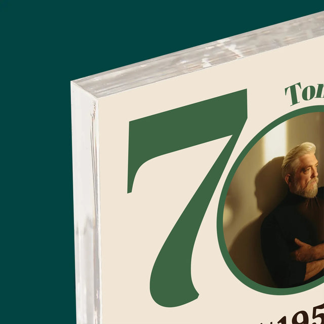 Zdjęcie I Podpis: 70 Urodziny Dedykacja - Blok Akrylowy z Nadrukiem