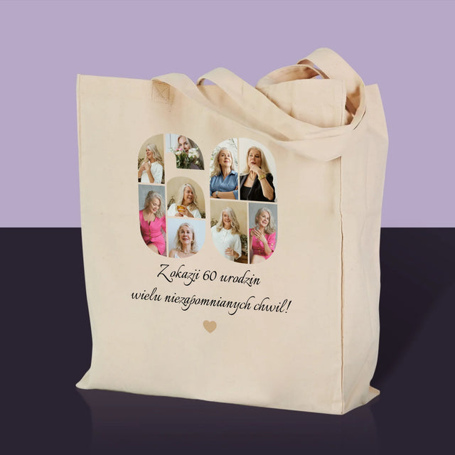 Kształt Ze Zdjęć: 60 Urodziny Życzenia - Torba Płócienna z Nadrukiem