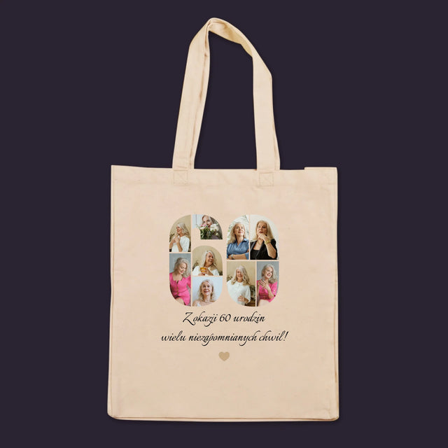 Kształt Ze Zdjęć: 60 Urodziny Życzenia - Torba Płócienna z Nadrukiem
