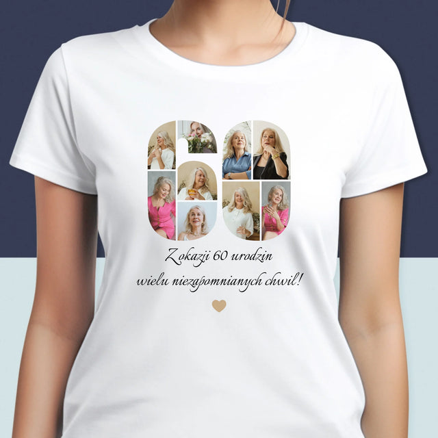 Kształt Ze Zdjęć: 60 Urodziny Życzenia - Koszulka Damska z Nadrukiem