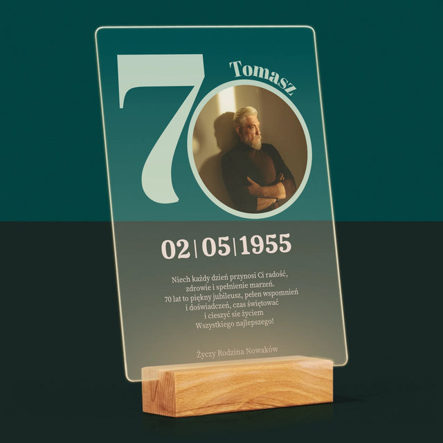 Zdjęcie I Podpis: 70 Urodziny Dedykacja - Wydruk Na Szkle Akrylowym