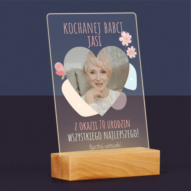 Zdjęcie I Podpis: Kochanej Babci z Okazji Urodzin - Wydruk Na Szkle Akrylowym