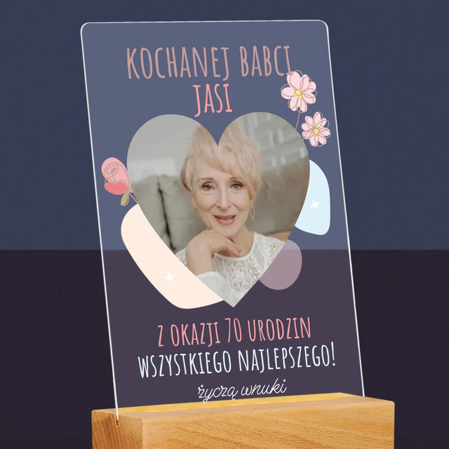 Zdjęcie I Podpis: Kochanej Babci z Okazji Urodzin - Wydruk Na Szkle Akrylowym