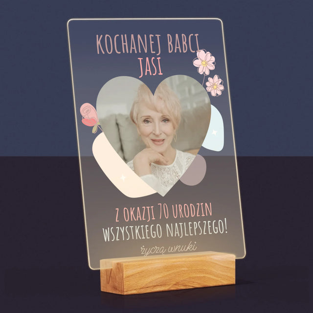 Zdjęcie I Podpis: Kochanej Babci z Okazji Urodzin - Wydruk Na Szkle Akrylowym