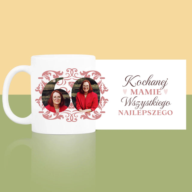 Słowo Ze Zdjęć: Kochanej Mamie z Okazji 60 Urodzin - Kubek z Nadrukiem