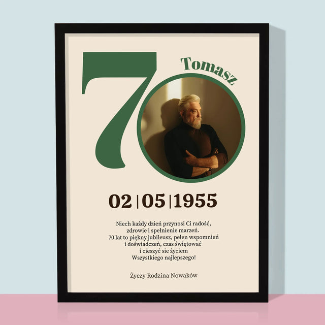 Zdjęcie I Podpis: 70 Urodziny Dedykacja - Wydruk Obramowany