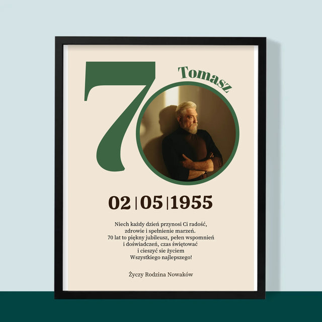 Zdjęcie I Podpis: 70 Urodziny Dedykacja - Wydruk Obramowany