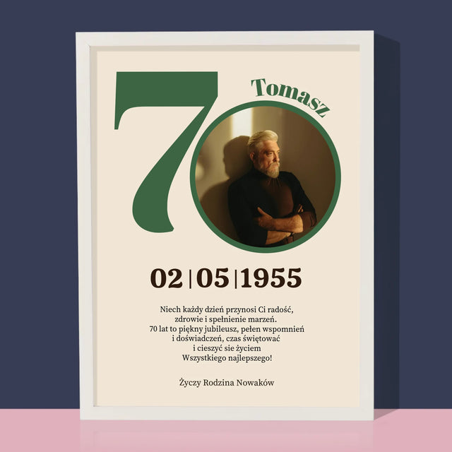 Zdjęcie I Podpis: 70 Urodziny Dedykacja - Wydruk Obramowany