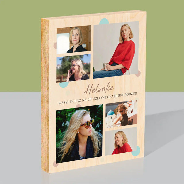 Fotokolaż: Wszystkiego Najlepszego Z Okazji 50 Urodzin - Wydruk Na Drewnie