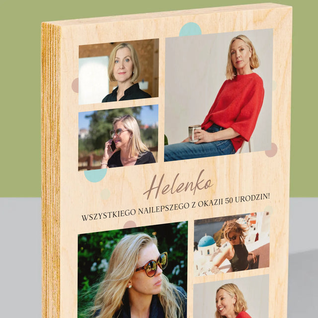 Fotokolaż: Wszystkiego Najlepszego Z Okazji 50 Urodzin - Wydruk Na Drewnie