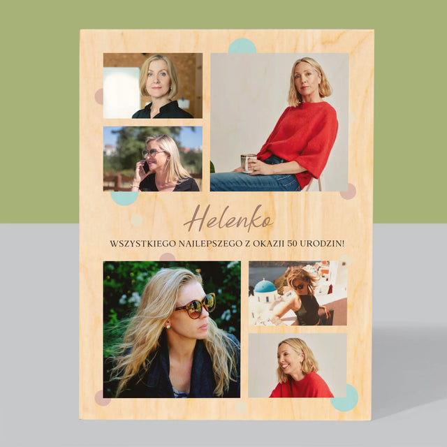 Fotokolaż: Wszystkiego Najlepszego Z Okazji 50 Urodzin - Wydruk Na Drewnie