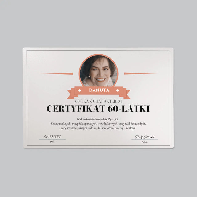 Certyfkat: Certyfikat 60-Latki - Podkładka Na Biurko