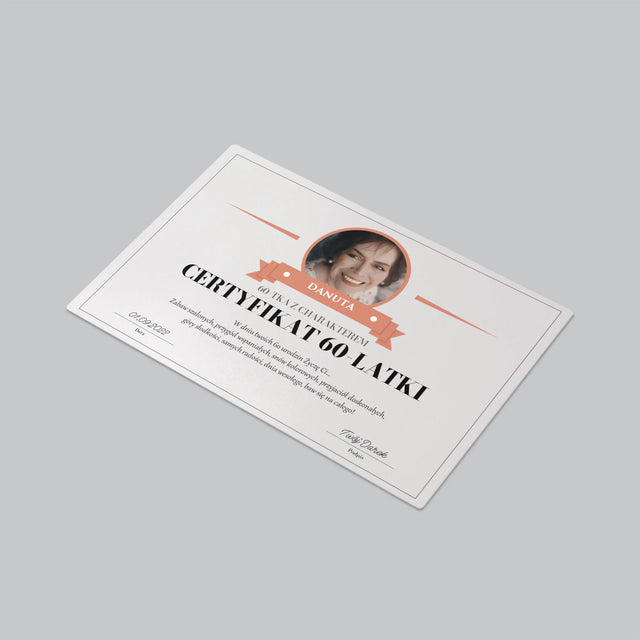 Certyfkat: Certyfikat 60-Latki - Podkładka Na Biurko