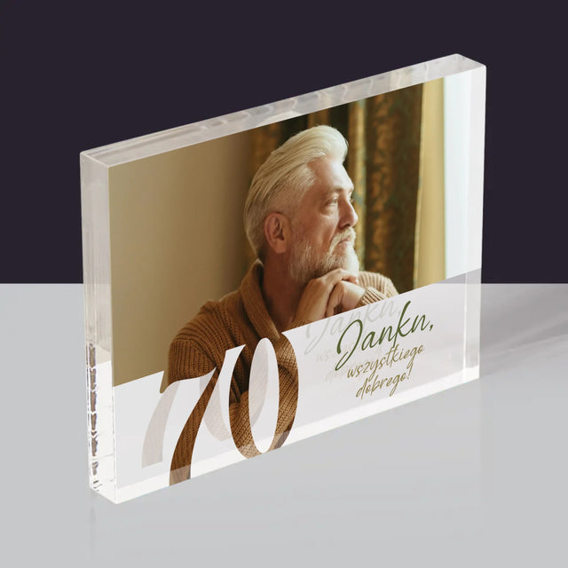 Zdjęcie I Podpis: 70 Urodziny Wszystkiego Dobrego - Blok Akrylowy z Nadrukiem