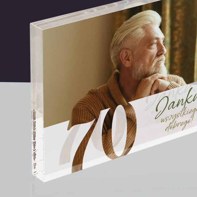 Zdjęcie I Podpis: 70 Urodziny Wszystkiego Dobrego - Blok Akrylowy z Nadrukiem