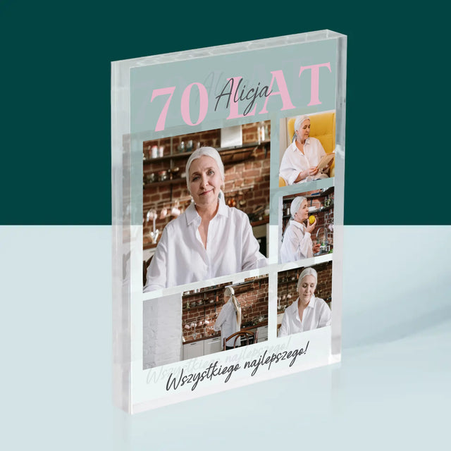 Fotokolaż: 70 Lat Wszystkiego Najlepszego - Blok Akrylowy z Nadrukiem