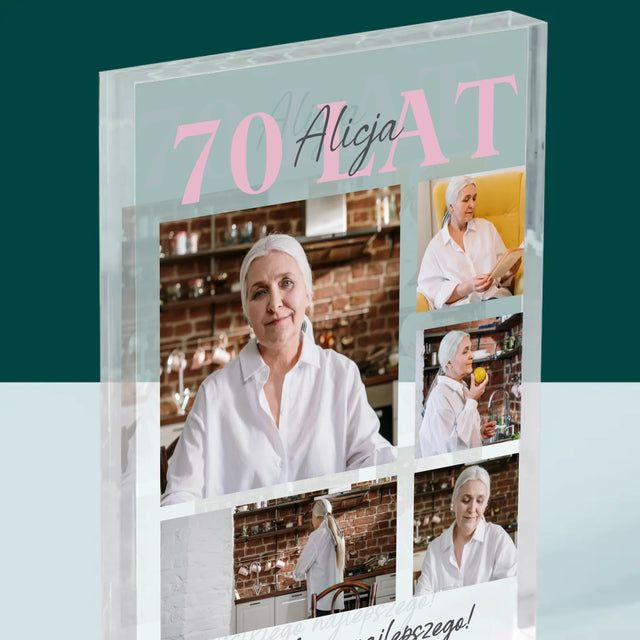 Fotokolaż: 70 Lat Wszystkiego Najlepszego - Blok Akrylowy z Nadrukiem