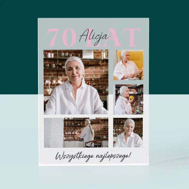 Fotokolaż: 70 Lat Wszystkiego Najlepszego - Blok Akrylowy z Nadrukiem