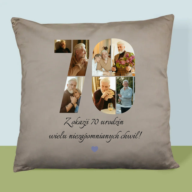 Kształt Ze Zdjęć: 70 Urodziny Życzenia - Poduszka z Nadrukiem