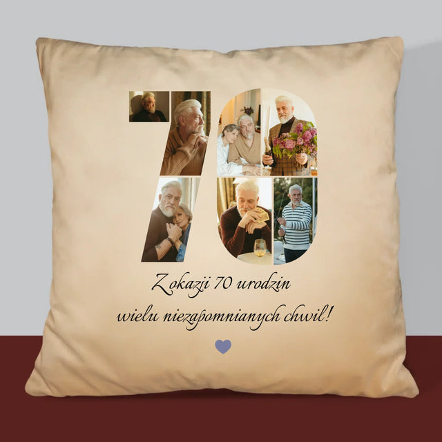 Kształt Ze Zdjęć: 70 Urodziny Życzenia - Poduszka z Nadrukiem