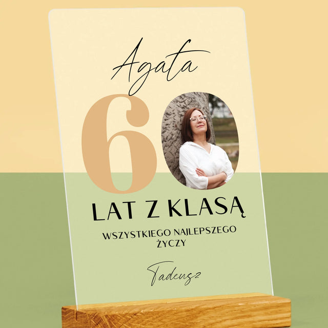 Zdjęcie i Podpis: 60 Lat z Klasą - Wydruk Na Szkle Akrylowym