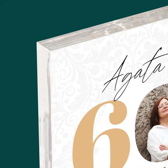 Zdjęcie i Podpis: 60 Lat z Klasą - Blok Akrylowy z Nadrukiem