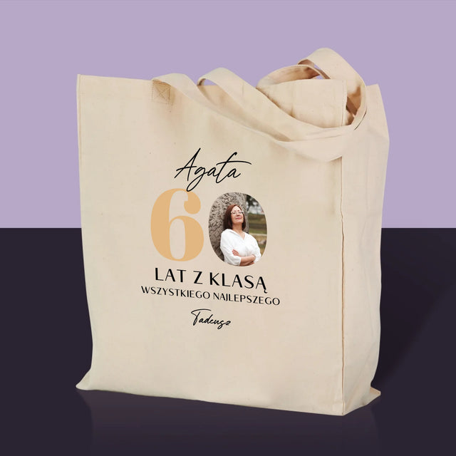 Zdjęcie i Podpis: 60 Lat z Klasą - Torba Płócienna z Nadrukiem
