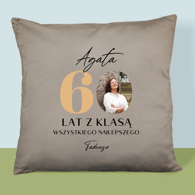 Zdjęcie i Podpis: 60 Lat z Klasą - Poduszka z Nadrukiem