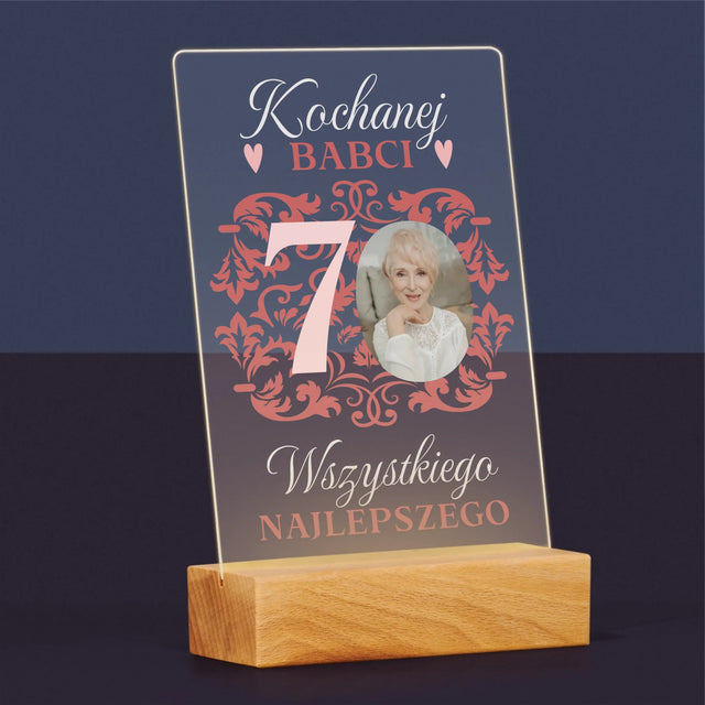 Zdjęcie I Podpis: Kochanej Babci Wszystkiego Najlepszego - Wydruk Na Szkle Akrylowym