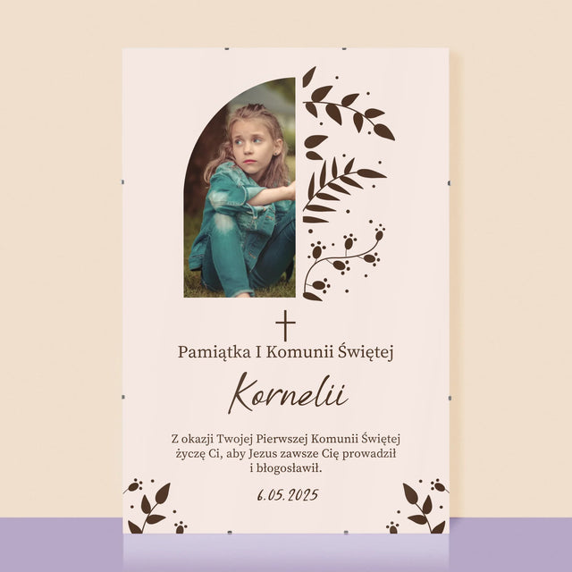 Zdjęcie i Podpis: Pierwsza Komunia Święta Listki - Personalizowany Plakat