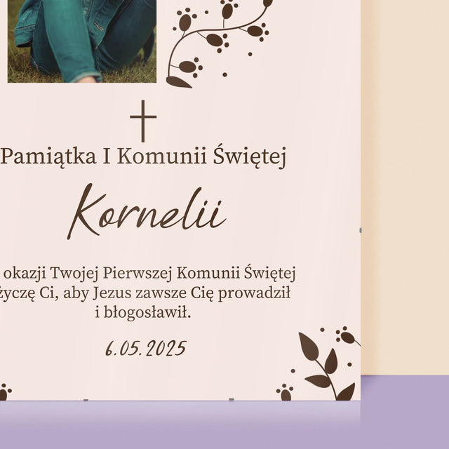 Zdjęcie i Podpis: Pierwsza Komunia Święta Listki - Personalizowany Plakat