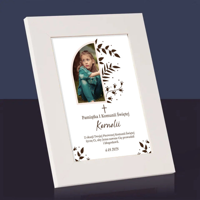 Zdjęcie i Podpis: Pierwsza Komunia Święta Listki - Ramka Na Zdjęcie