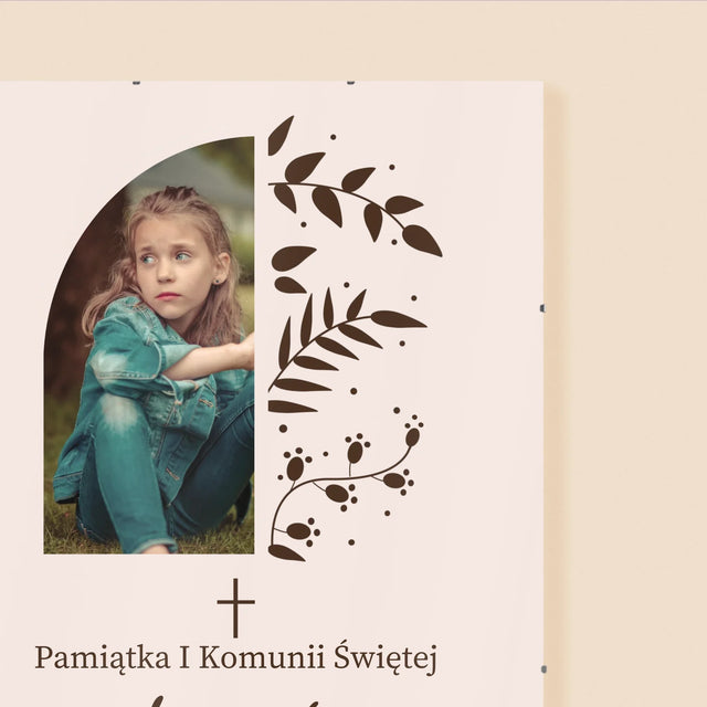 Zdjęcie i Podpis: Pierwsza Komunia Święta Listki - Personalizowany Plakat
