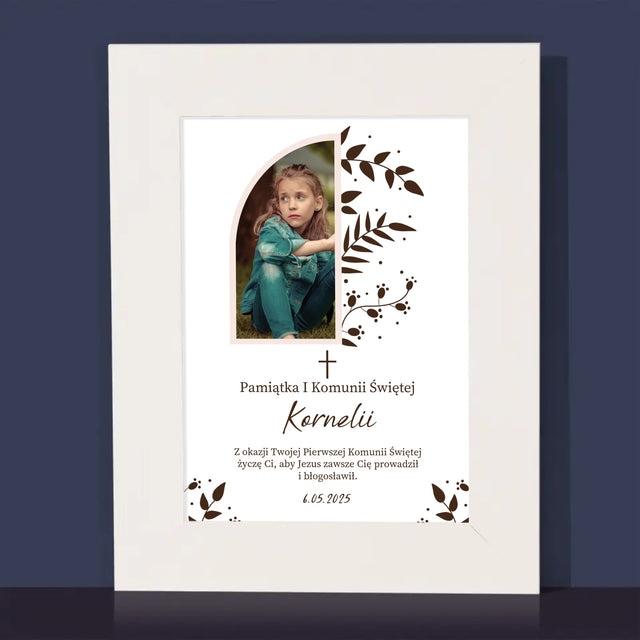 Zdjęcie i Podpis: Pierwsza Komunia Święta Listki - Ramka Na Zdjęcie